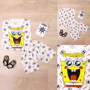 DhadomKids - SETELAN SINGLET ANAK LAKI LAKI USIA 1-3 TAHUN ELLONIA GAMBAR SPONGEBOB