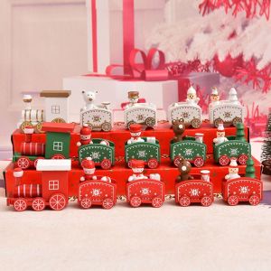 YOUSHI TOP Creative Four Carriages Christmas Decoration Childrens Toys Xmas Party Props Home Decor Christmas Ornament Wooden Train Window Ornaments
