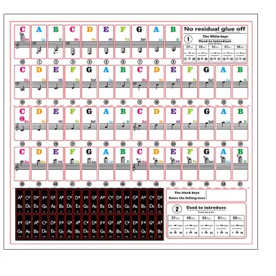 TERMINATE Có thể tháo rời Miếng dán huấn luyện đàn piano Trong suốt Tái sử dụng Miếng dán ghi chú bàn phím Phụ kiện Đồ dùng âm nhạc Đề can phím đàn piano