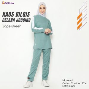 ROCELLA Kaos Bilqis Dan Celana Jogging Wanita Muslimah Olahraga Sport Running Trening Bahan Adem Nyaman Menyerap Keringat