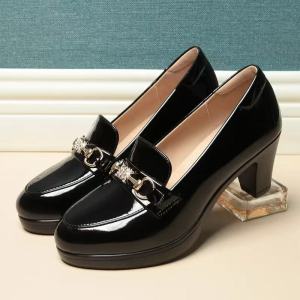 3inch Womens Loafer Glossy Style Pointed toe Block Leather Heels 777