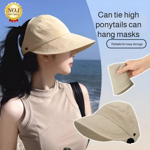 [Won’T Fall Off In Strong Winds Big Face Looks Smaller] UV-Resistant Empty-Top Bucket Hat/UPF50+ Sunscreen Comfortable Breathable Cool Lightweight Fisherman Caps/Ladies Outdoor Quick-Drying Bucket Hat/防紫外线空顶渔夫帽