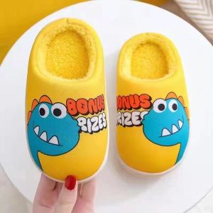 Childrens cotton soft sole slippers cute dinosaur home warm indoor antiskid slippers for kids