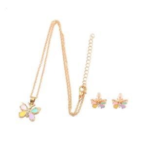 Butterfly Heart Pendant Set for Daily Wear Handmade Alloy Necklace and Earrings Birthday Party Accessories