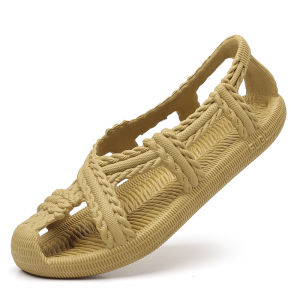 Free Shipping New Summer Sandals: Soft Breathable Non-Slip Suitable For Outdoor Wear Driving And Designed To Resemble Straw Sandals Features A Perforated Design Odor-Resistant And Durable Woven Construction For Men