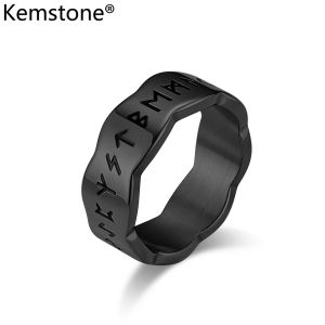 Kemstone Nhẫn nhân vật Viking cổ điển cho nam trang sức nhẫn đen bạc cổ đại mạ vàng