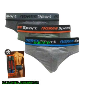 Set 3PCS Celana Dalam Pria Agree Sport Katun Nyaman Motif Polos Warna Abu Gelap
