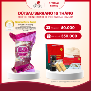Hộp Quà 1kg Đùi Heo Trắng Serrano Không Xương Ủ Muối 16 Tháng Montesano - Chính Hãng Kèm Rượu Vang