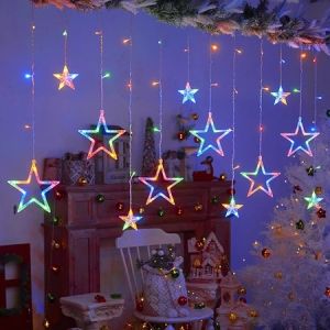 3.5M LED Star Moon Curtain Light 8 Modes Warm White Multicolor String Hari Raya Garden Decoration Fairy Lights