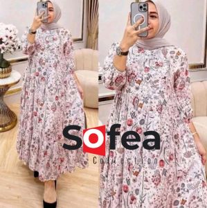Arsy Midi Dress  Sofea Gamis Rayon Motif Terlaris Baju Lebaran Busana Muslim Wanita Terbaru