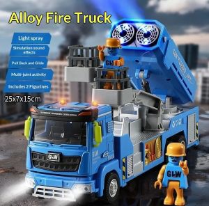 2026 Alloy fire truck toy large size water spraying mist sprinkling truck ladder rescue engineering vehicle