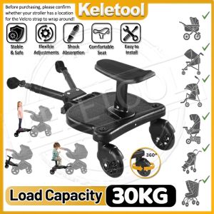Kids Safety Comfort Wheeled Stroller Step Board Baby Stroller Standing Board 2-in-1 Universal Stroller Buggy Board Stand Sit Seat Pram Attachment with Detachable Seat Stand Board