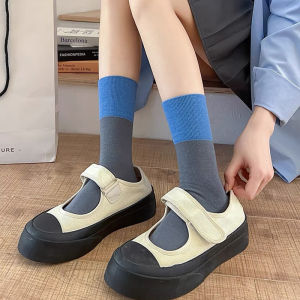 💖AngelCityes💖ถุงเท้าผู้หญิง สีตัดกัน ins ถุงเท้ากีฬาผู้หญิงแฟชั่นสไตล์เกาหลี ถุงเท้าผ้าฝ้าย ใส่สบาย จัดส่งจากประเทศไทย