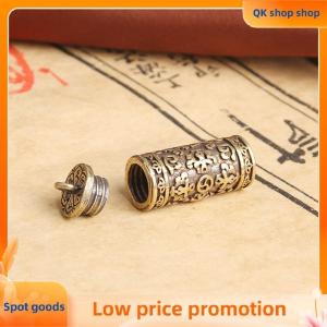 ✨QK shop✨ 1Pcs Brass Buddha Sutra Cylinder Pendant Keychain Hanging Necklace Medicine Box