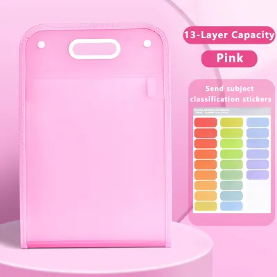 13 Pockets Expanding A4 File Document Storage Bag Organizer with Button Portable Organ Bag Paper File Folder with Labels Thickened PP Colored Large-capacity Multi-layer Test Paper Folder for Office School Organizer Case Stationery