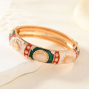 FEELINGS Artificial Opal Stone Artificial Opal Bracelet Metal Colorful Enamel Bangle Bracelet Luxury Teardrop Pattern Party Bangle Women Girl