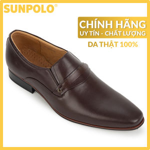 Giày Tây Nam Da Bò Pull-up Cao Cấp SUNPOLO SU8003 (Đen Nâu Đỏ)