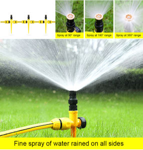 360° 1/2" Male Thread Rotating Watering Nozzle  Adjustable Copper Automatic Rotation Misting Sprinkler with Spiked Watering Tool for Garden Lawn Flower irrigation