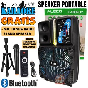 Salon bluetooth full bass komplit Fleco F-8809 LED karaoke Speaker bluetooth full bass subwoofer 8.5
