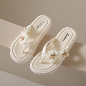 [Free Shipping] Cloth Flowers Flower Flip-Flops Womens Summer Outdoor Wear-Resistant Non-Slip Flat Bottom Flip-Flops Flip Flops Beach Shoes for Women