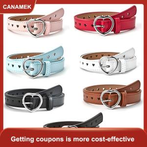 【CANAMEK 】 Children Faux Leather Belt Kids Cute Peach Heart Buckle Belts Girls Waist Belt