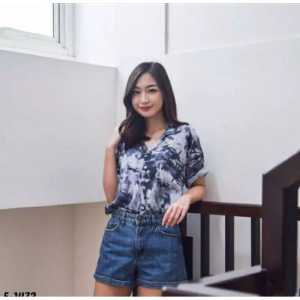 Baju Pantai Musim Panas Kemeja Wanita Motif Tie Die Lengan Pendek
