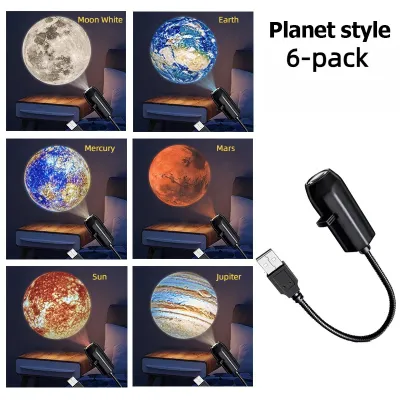 LED Moon Lamp Night Light 10 in 1 Moon Projector with 360° Adjustable Angle USB Charging Star Mood Lighting for Bedroom Ceiling Room Decor (1/3/6/10 Slides)