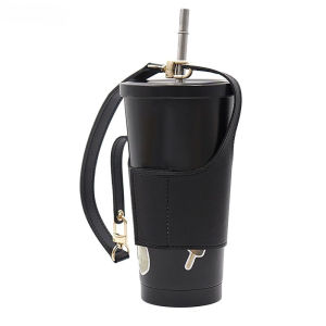 【SG 🚚】Leather Water Bottle Sleeve with Portable Strap Insulated Cup Cover Pouch for Travel Coffee Milk Tea Cup