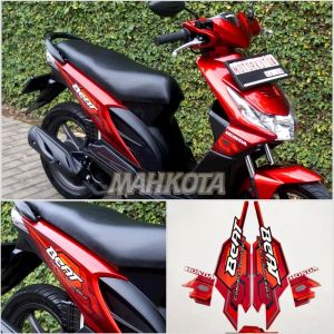 STRIPING STICKER LES LIS POLET honda beat karbu 2008 merah list body standar Mahkota Stiker