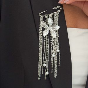 ZYJC loại Trâm cài áo Làm thủ công Đá mắt hổ Trâm cài trang trí quần áo Retro Chuỗi nhiều lớp Ghim cài áo Phụ nữ