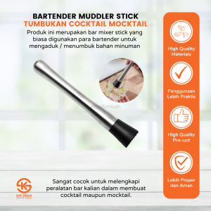 Tumbukan Mojito Bartender Stainless Steel Muddler Bar Mixer Stick Manual Alat Penumbuk Bahan Minuman Cocktail Mocktail