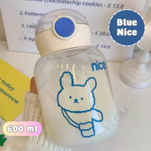 VTOM 600ml Small And Cute Plastic Water Bottle With Straw For Kids (8cm x 15cm) Drinking Botol Air Plastik Budak Murah