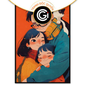 Tranh gia đình 3 người hạnh phúc(cha mẹ và con gái).Tranh treo tườngdán tường nội thất.CGI-1323