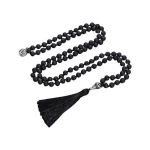 Hand Knotted Beads Necklace with Natural Stone Tassels Spiritual Prayer Necklace for Everyday Wear and Rituals