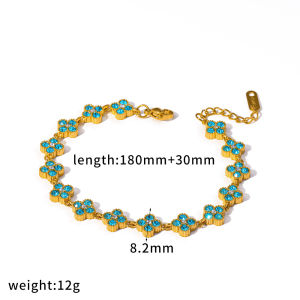 18K Gold Plated Luxury Colorful Stainless Steel Four Leaf Flower Bracelet for Women Delicate Cubic Zirconia Fashion Jewelry Gift