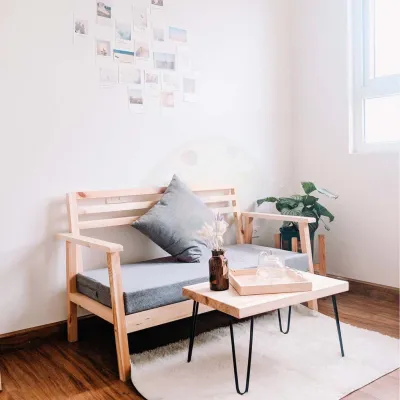 Bộ bàn ghế Sofa phòng khách bằng gỗ thông nhập khẩu