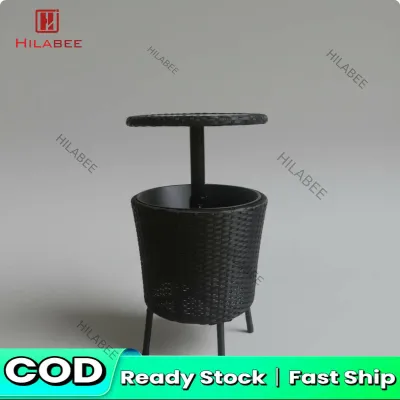 Rattan Outdoor Beverage Cooler Table Black Ice Bucket Bar Table Garden Chiller for Patio Poolside Beach Backyard