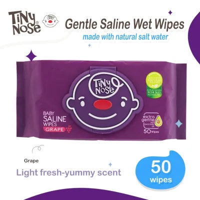Tiny Nose Natural Saline Baby Wet Wipes - Dissolves and Clears Nasal Mucus - Stuffy Nose - 50 Pulls