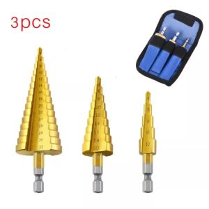 ดอกสเต็ป ทรงเจดีย์ เจาะขยาย คว้านรู ขนาด 4-32 มม. Step Drill Titanium Size 4-32mm. 3 Pcs.Set / 6 Pcs.Set เจาะขยาย คว้านรู เคลือบไทเทเนี่ยม ดอกเล็ก-ใหญ่ ขั้นบันได StepDrill เจาะรู ขยายรู คว้านรู 6PCS Imperia