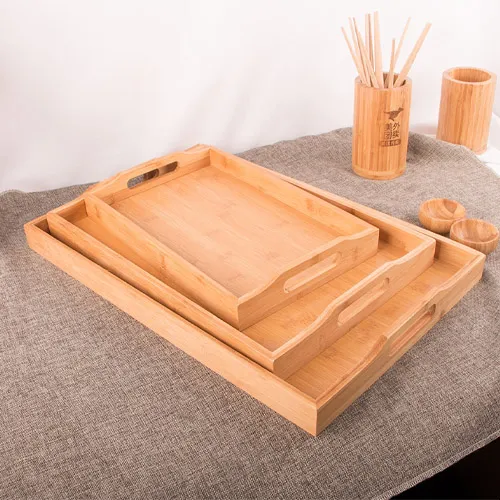 Bamboo Wooden Serving Tray Tea Breakfast Serving Trays Modern Craft Plain  Wood Platter Tray For Cof