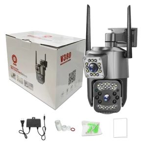V380 Outdoor CCTV Dual Camera Wifi Connect To Cellphone Dual Lens Waterproof Night Vision Free SIM