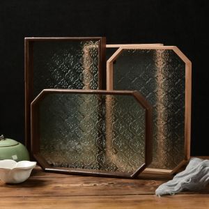 NCNC Sáng Tạo Khay thủy tinh dập nổi Begonia Đơn giản Bằng gỗ Khay trà Đa chức năng Tái sử dụng Khay trang sức Món tráng miệng