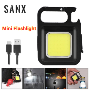 SANX ไฟฉาย LED ขนาดเล็ก500 LMไฟส่องทำงานหนีบกระเป๋าพวงกุญแจชาร์จได้มี USB ไฟฉายทรงกระบอกสำหรับกลางแจ้งเดินป่าตกปลา