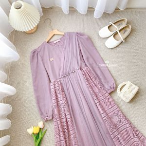 EmmaQueen - Dress Heidy Gamis Kondangan Terbaru Mewah Elegan Kombinasi Tulle Brukat mix Mutiara XS/XXL Busui