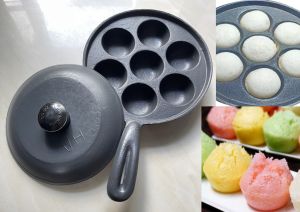 Khuôn Làm Bánh Bò Nướng Bánh Khọt 7 Lỗ Chống Dính Có Nắp Đậy Và Tay Cầm Tiện Ích