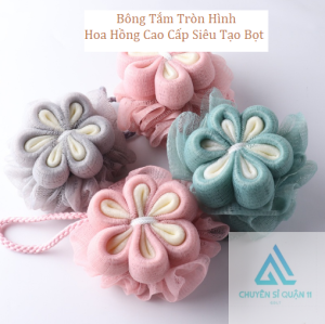 Bông Tắm Hình Hoa Hồng 6 Cánh Siêu Tạo Bọt Bông Tắm 2 Lớp Lưới Massage Tẩy Tế Bào Chết Kháng Khuẩn Cao Cấp