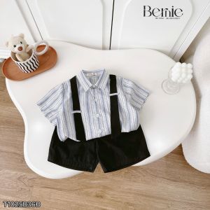 Set sơ mi sọc dây đai Urban cho bé trai phong cách công tử hàn quốc quần short kaki BERNIE T1025B36Đ