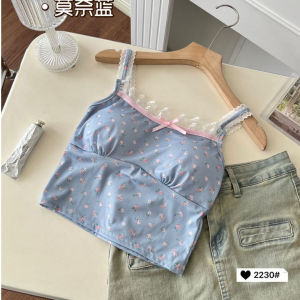 Y2K Polka Dots BowKnot Sweet Girl Knitted Cotton Lace Sleeveless Top Summer Slim Ladies Camisole Top