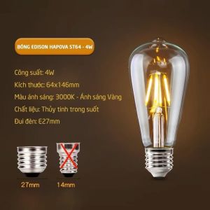 Bóng đèn LED Edison HAPOVA Công Suất 4W 8W Kiểu Dáng Vintage 5687