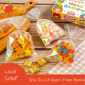 50 PCS Rainbow Laser Color Food Bag Plastic Wedding Party Candy Cookie Gift Storage Bag With Zip Ties